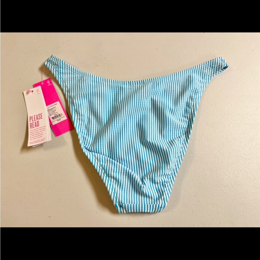 Lilly Pulitzer PICO high cut seersucker Aqua Striped Bikini Bottom 8 - Picture 5 of 6